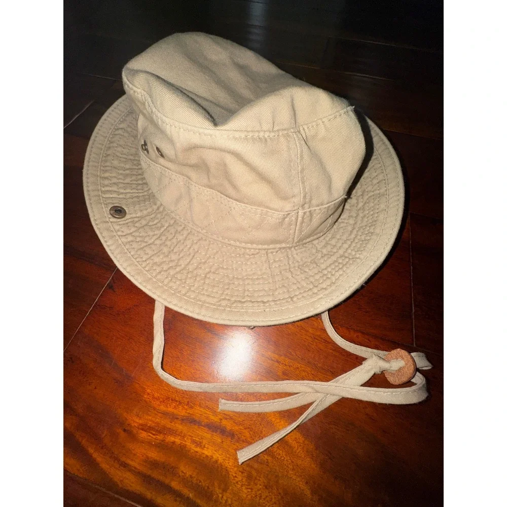 Scala Kids Safari Sun Hat 4-6X Khaki Tan Excellent Cotton Adjustable Chin Strap